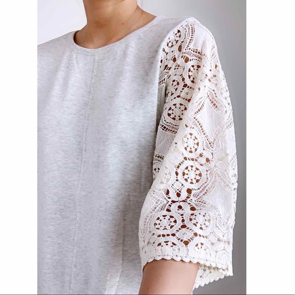 CHICBOMB Tops - NEW BOHO CROCHETED SLEEVE TOP - WHITE GRAY